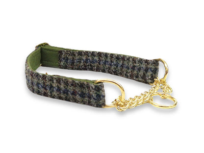 Autumn houndstooth tweed martingale half choke dog collar handmade for secure control and timeless seasonal style