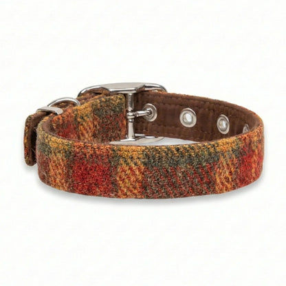 Autumnal Check - Buckle Fastening Luxury Harris Tweed Dog Collar - Collared Creatures LTD