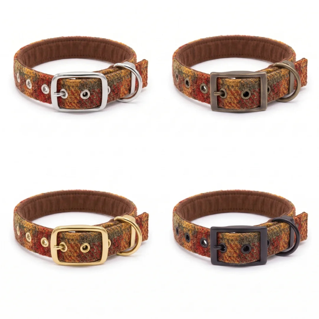 Autumnal Check - Buckle Fastening Luxury Harris Tweed Dog Collar
