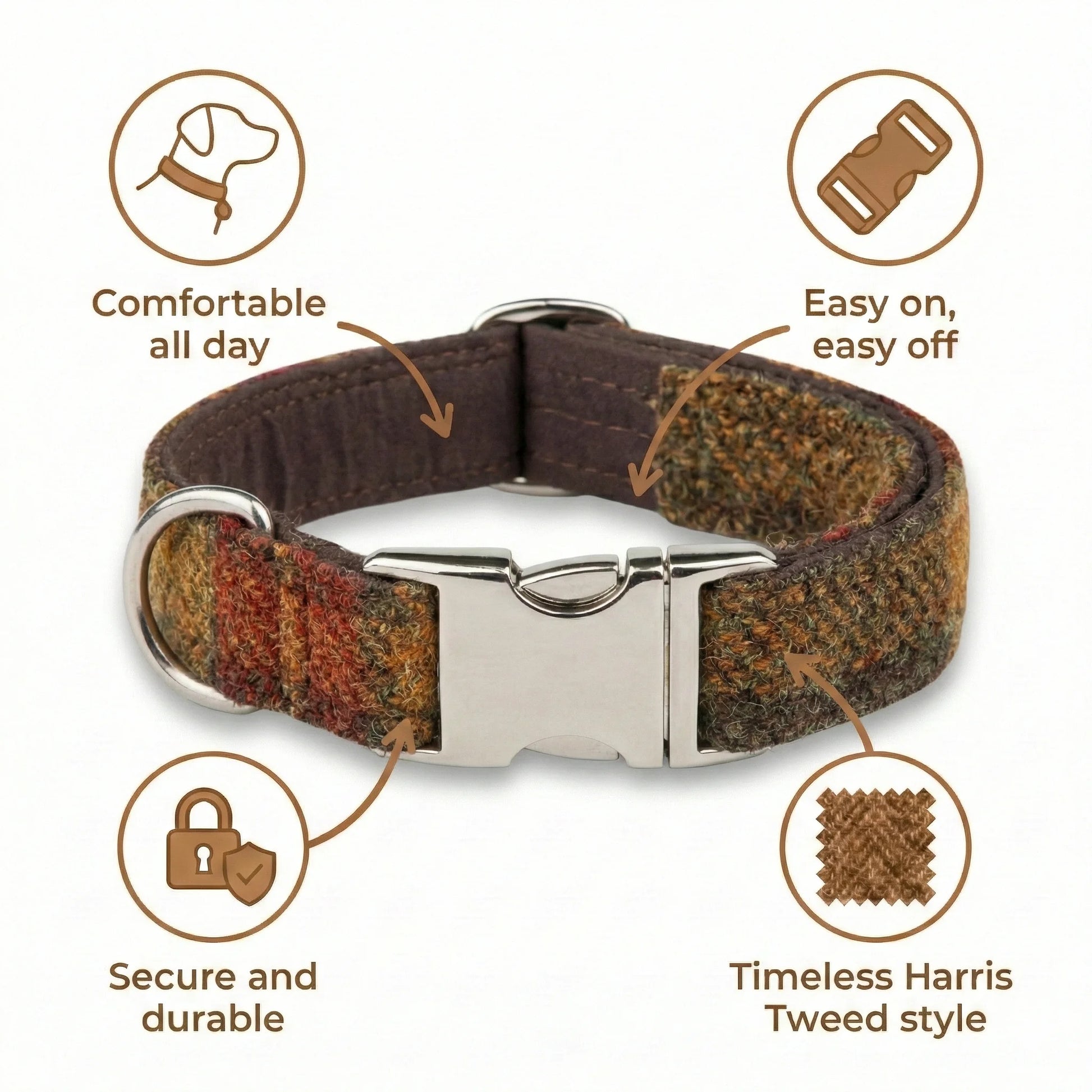 Autumnal Check Luxury Harris Tweed Dog Collar - Collared Creatures LTD