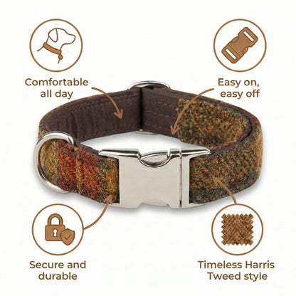 Autumnal Check Luxury Harris Tweed Dog Collar - Collared Creatures LTD