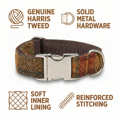 Autumnal Check Luxury Harris Tweed Dog Collar - Collared Creatures LTD