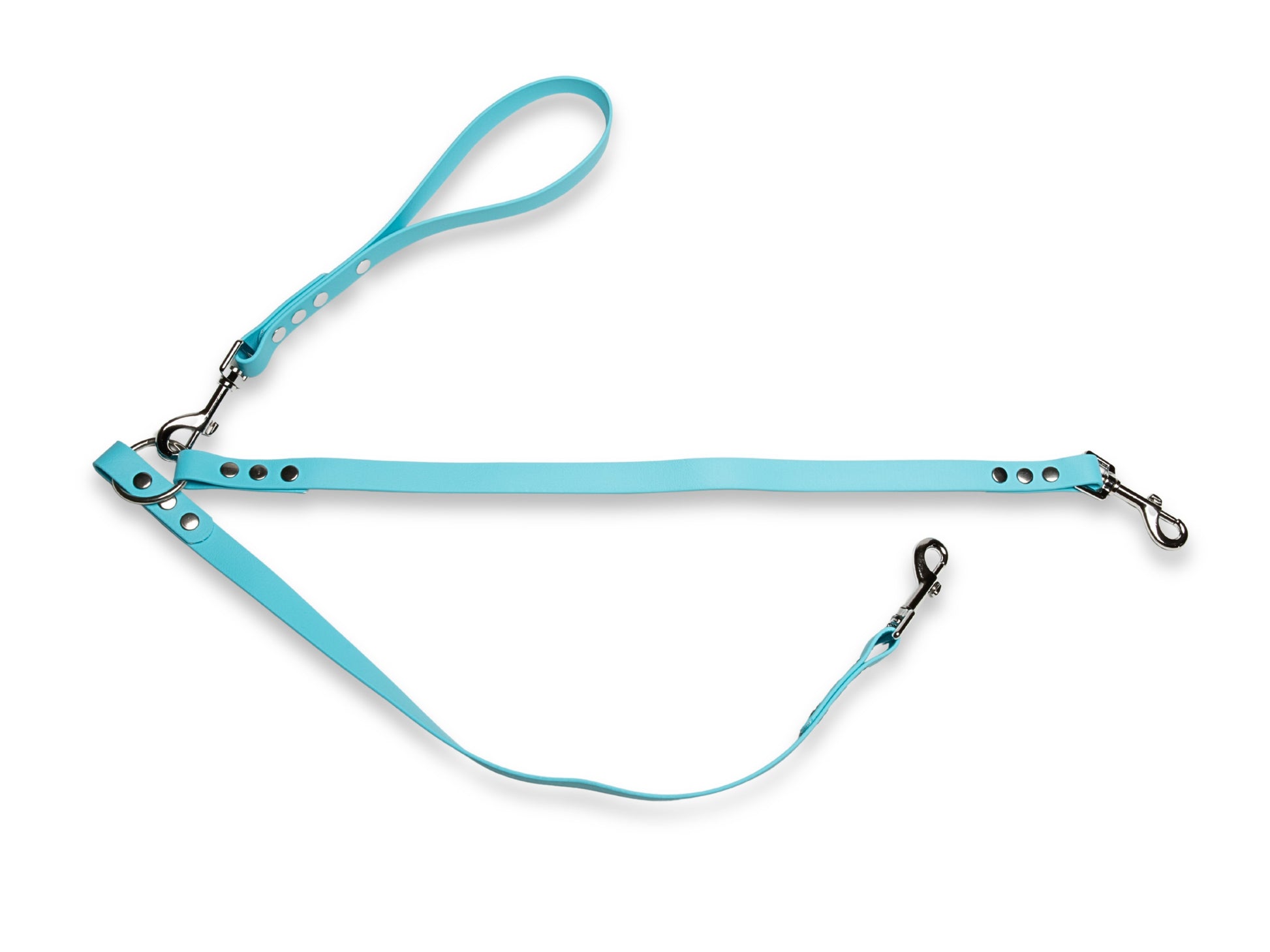 Baby Blue waterproof Biothane double dog lead with soft grip for comfortable handling