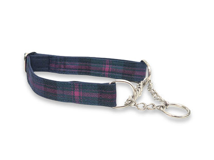 Baird Modern Tartan martingale half choke dog collar handmade in soft wool tweed with gentle control and secure fit for stylish dogs