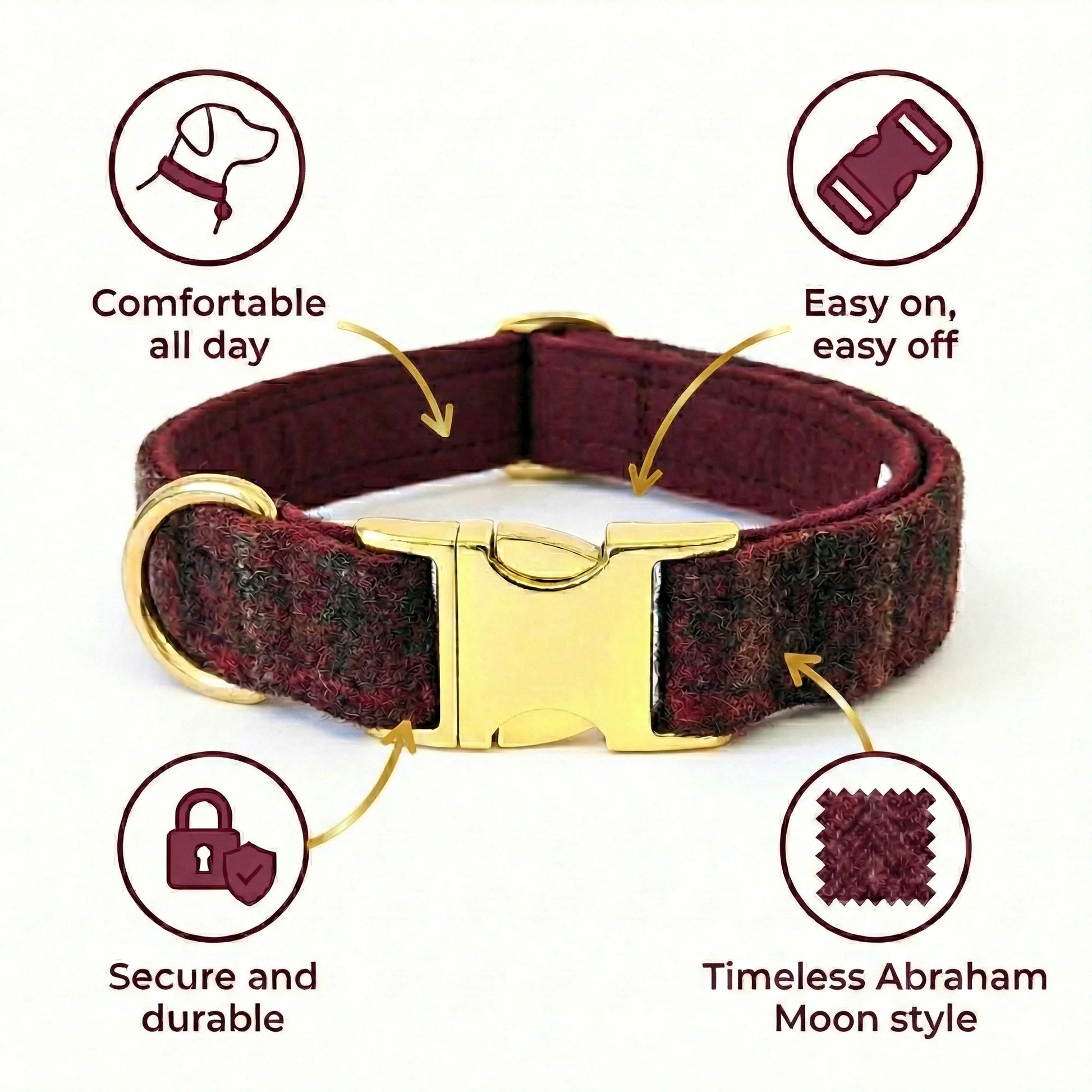 Abraham Moon Balmoral Claret Luxury Dog Collar - Collared Creatures LTD