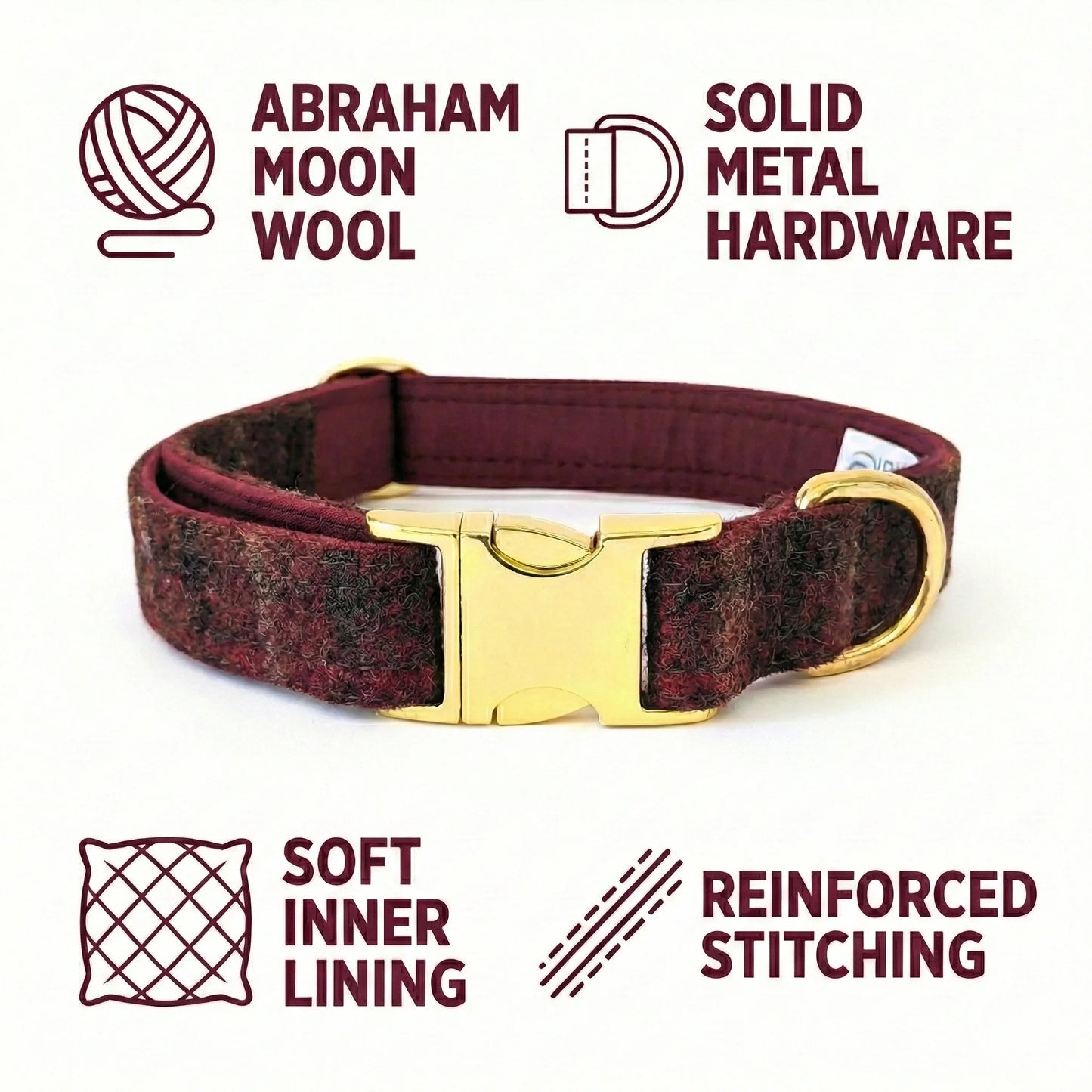Abraham Moon Balmoral Claret Luxury Dog Collar - Collared Creatures LTD
