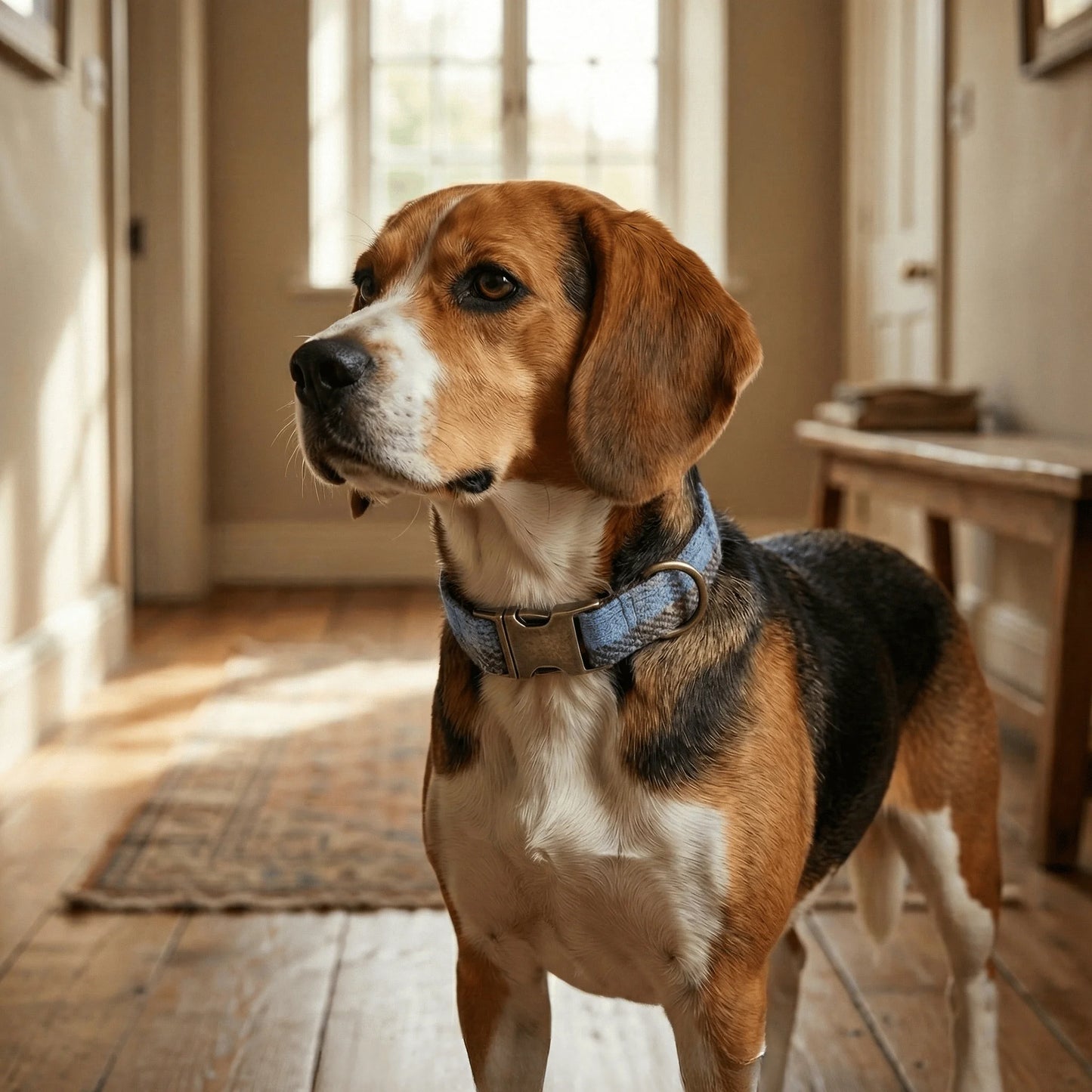 Burgundy & Blue Check Luxury Harris Tweed Dog Collar