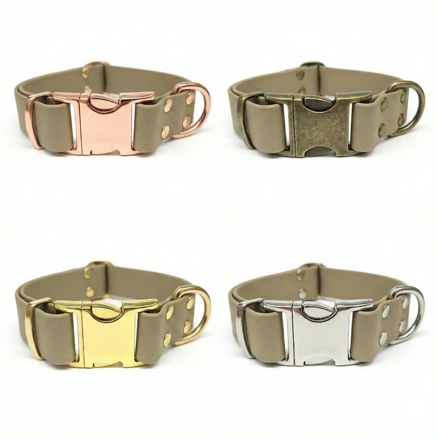 Beigefarbenes wasserdichtes Biothane Hundehalsband mit Metallschließe