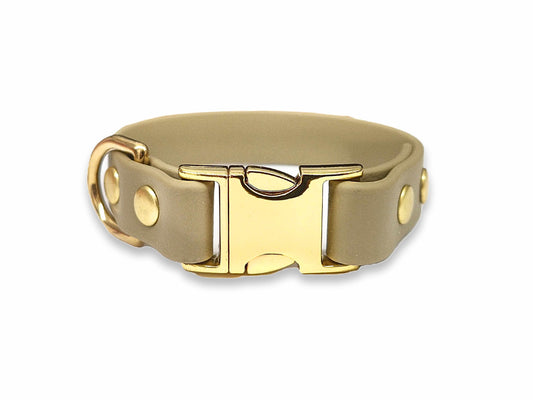 Beige waterproof dog collar for small dogs made from Biothane with durable and easy-clean finish