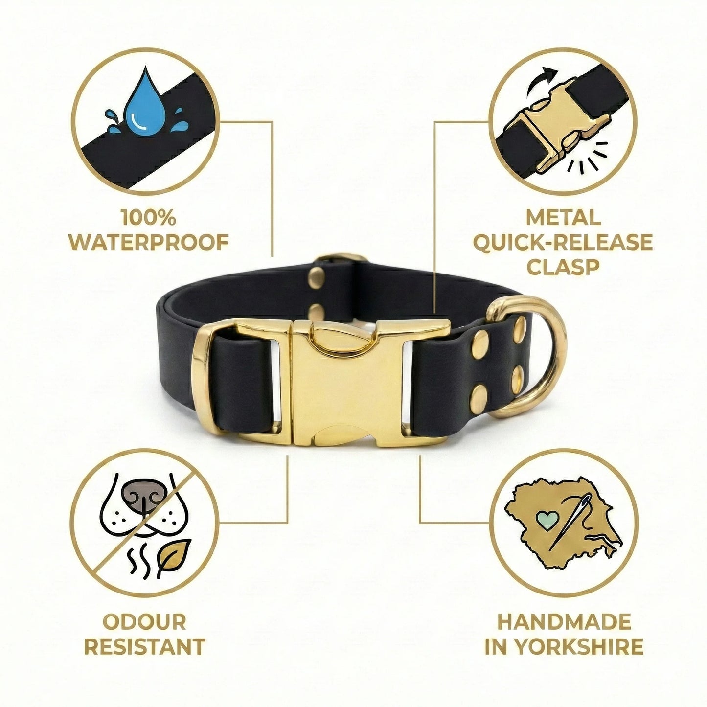 Black Waterproof Biothane Metal Clasp Dog Collar