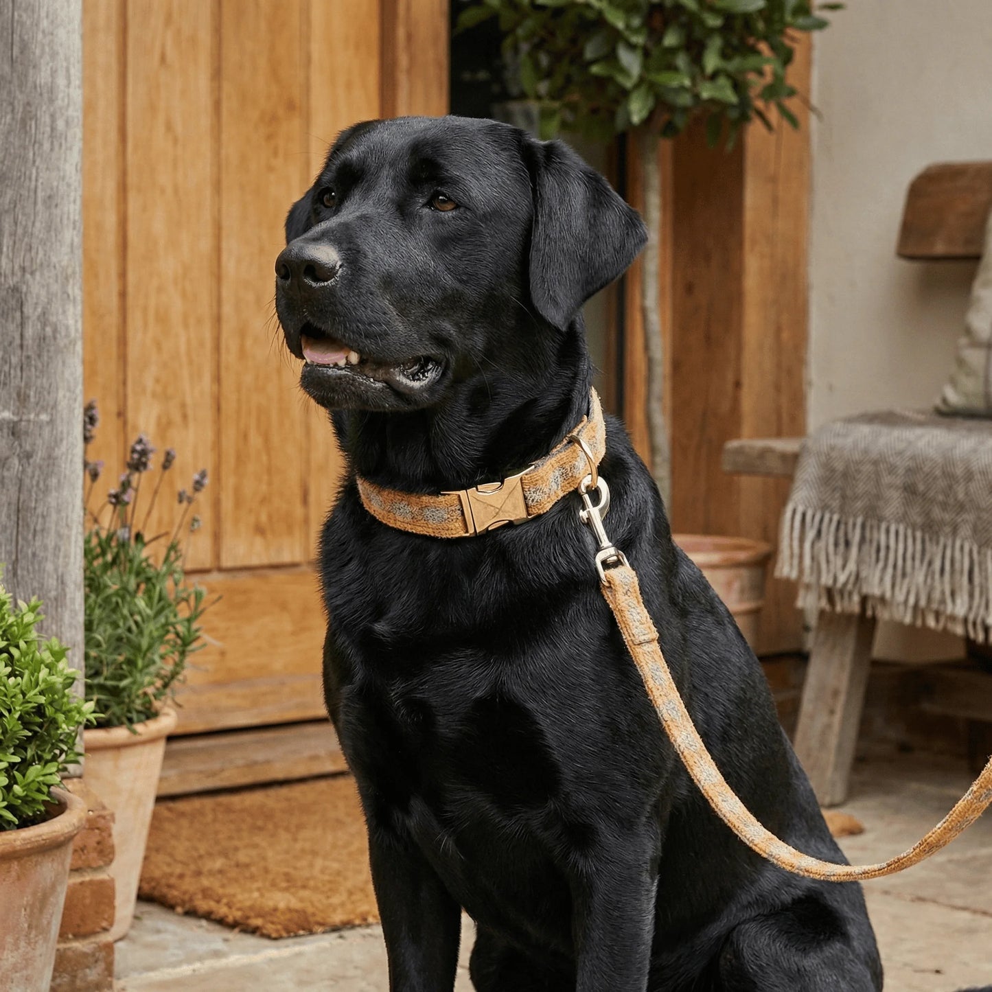 Extra Wide 38mm - Sunflower Check Harris Tweed Dog Collar
