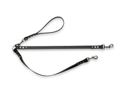 Black waterproof Biothane double dog lead, durable and easy to clean for two dogs