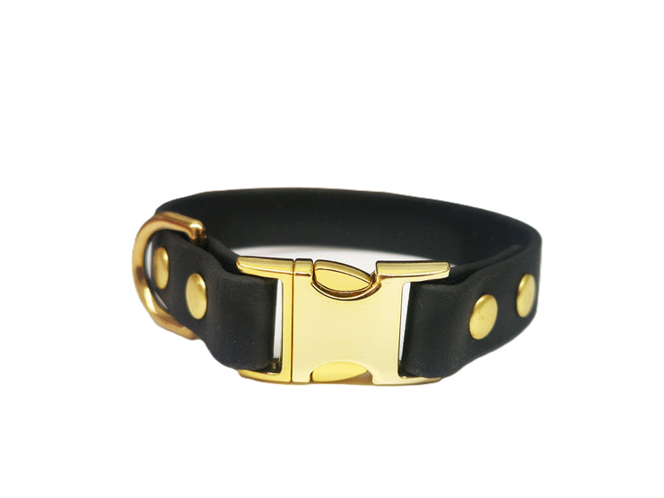 Black Small Breed Waterproof Biothane Dog Collar 21cm to 28cm Neck