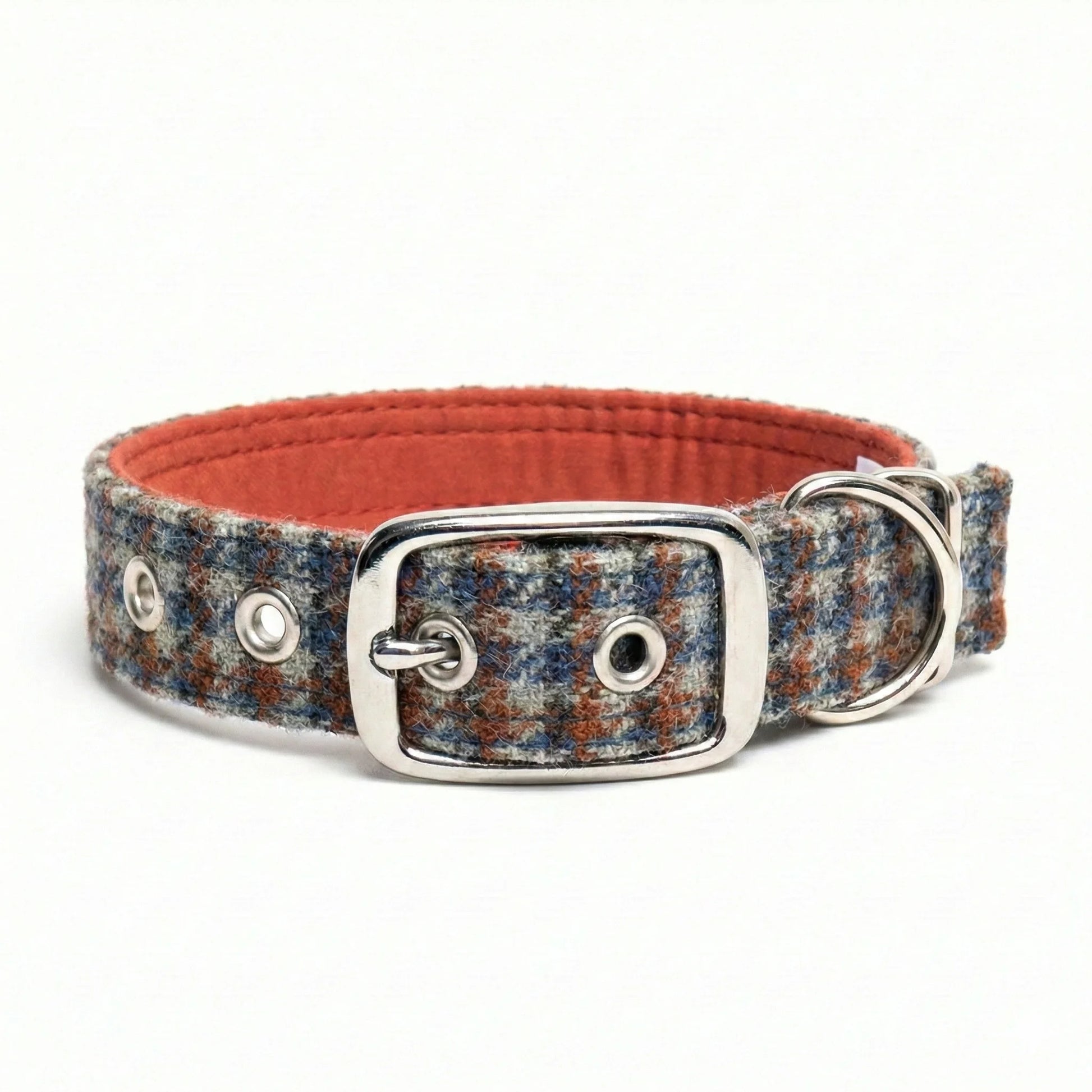 blue orange and grey multi check harris tweed buckle collar by  collared creatures