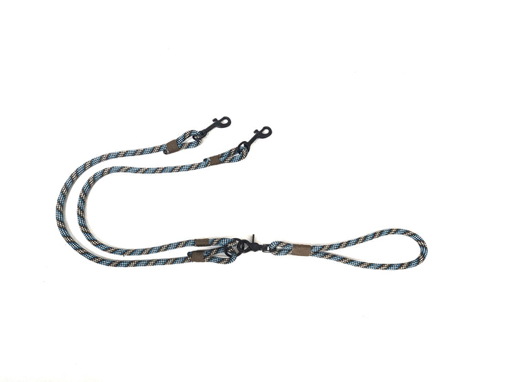 Handmade Rope Split / Double Dog Lead Blue & Brown collared creatues