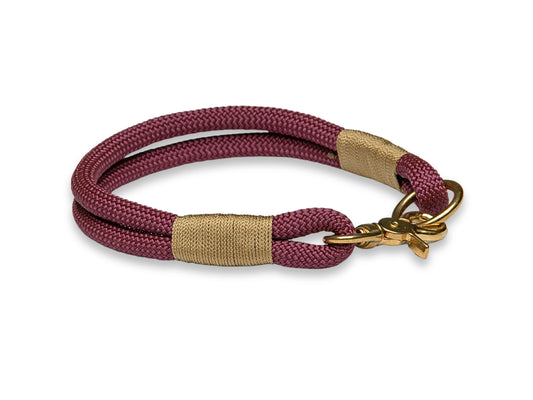 Bordeaux red handmade rope dog collar, 8 or 10 mm PPM cord with brass hardware and custom whipping, durable luxury pet accessory