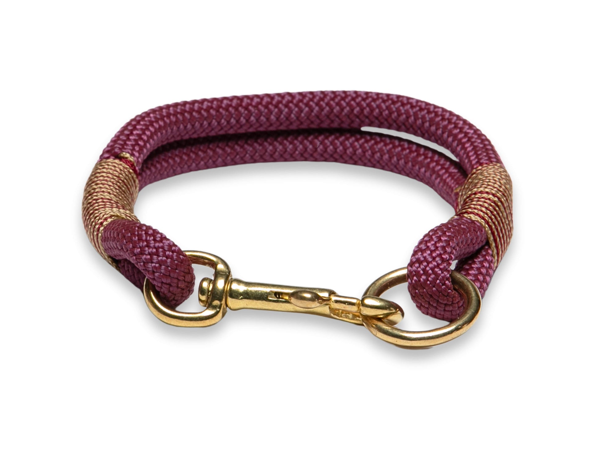 Bordeaux red handmade rope dog collar, 8 or 10 mm PPM cord with brass hardware and custom whipping