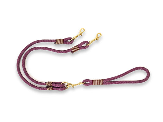 Bordeaux handmade split double dog lead with strong rope, elegant finish, and customisable hardware