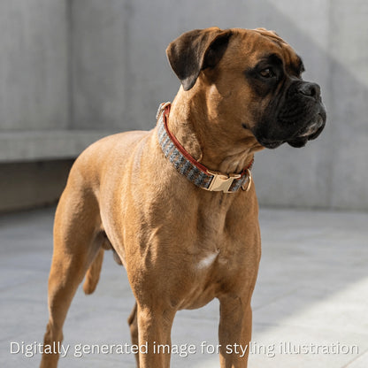 Multi Check Blue, Orange & Grey Luxury Harris Tweed Dog Collar - Collared Creatures LTD