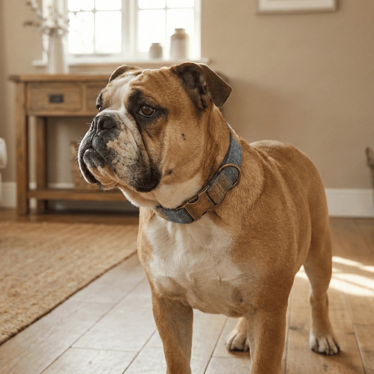Extra Wide 38mm - Mustard & Blue Check Harris Tweed Dog Collar