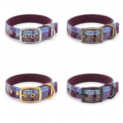 Burgund & Blau Check - Schnallenverschluss Luxury Harris Tweed Hundehalsband