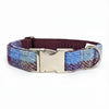 Burgundy & Blue Check Luxury Harris Tweed Dog Collar