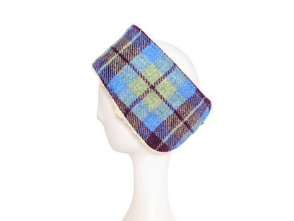 Burgundy and blue check Harris Tweed ladies headband