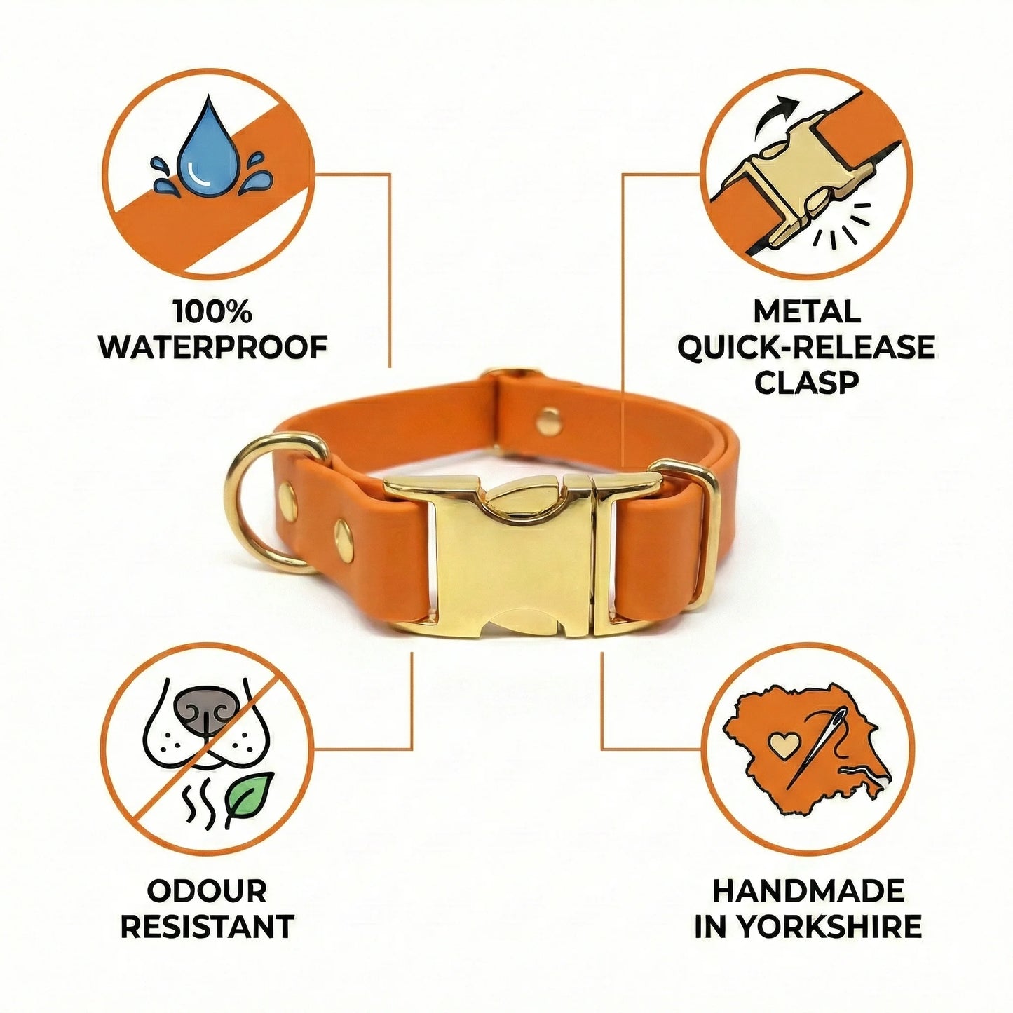 Burnt Orange Waterproof Biothane Metal Clasp Dog Collar