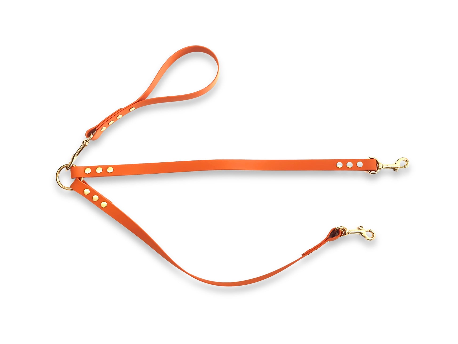Burnt Orange waterproof Biothane double dog lead, stylish, strong and easy to clean