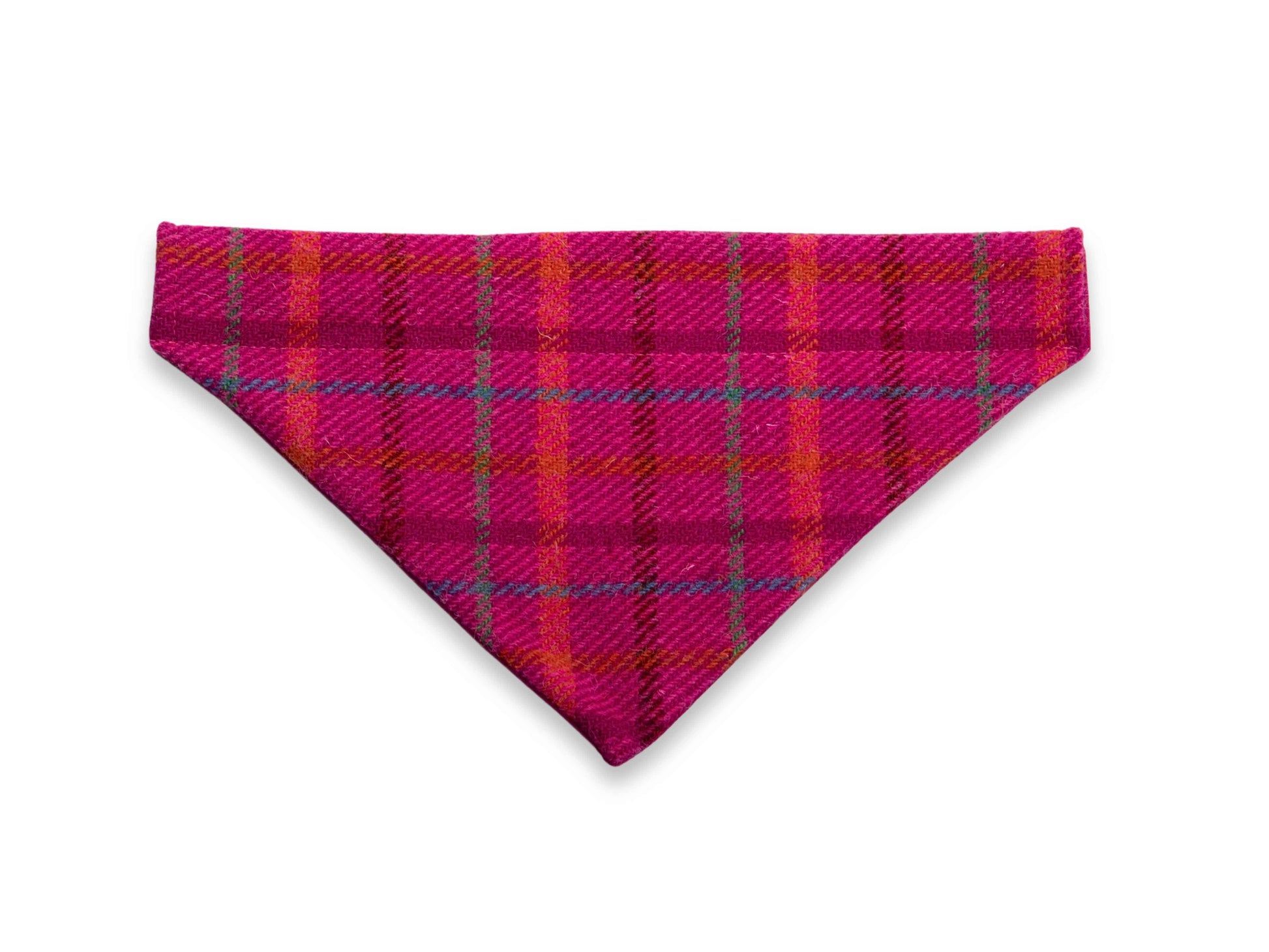 Cerise check Harris Tweed dog bandana on collar