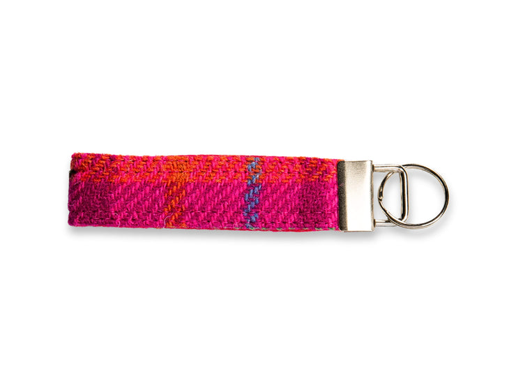 Cerise check Harris Tweed keyring