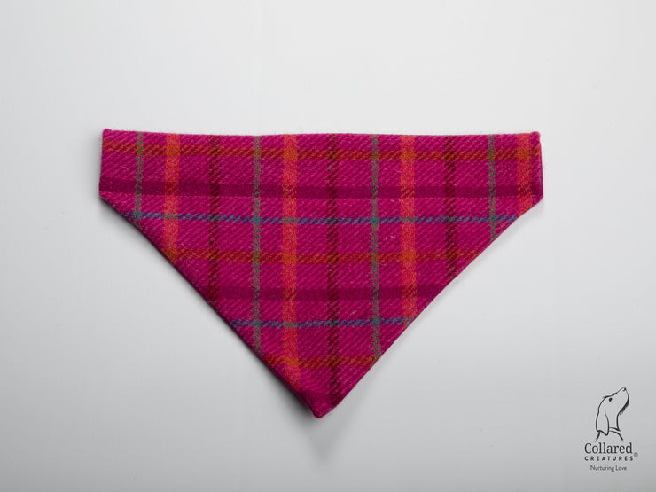 Cerise Check Harris Tweed Dog Bandana