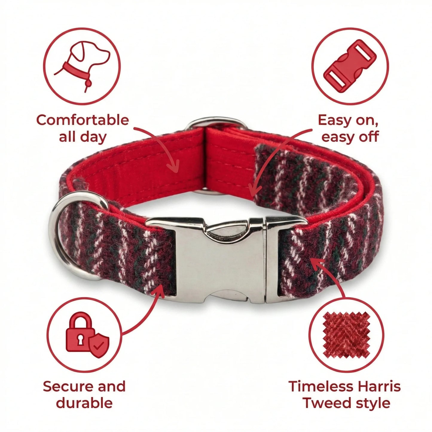 Christmas Multi Check Harris Tweed Dog Collar