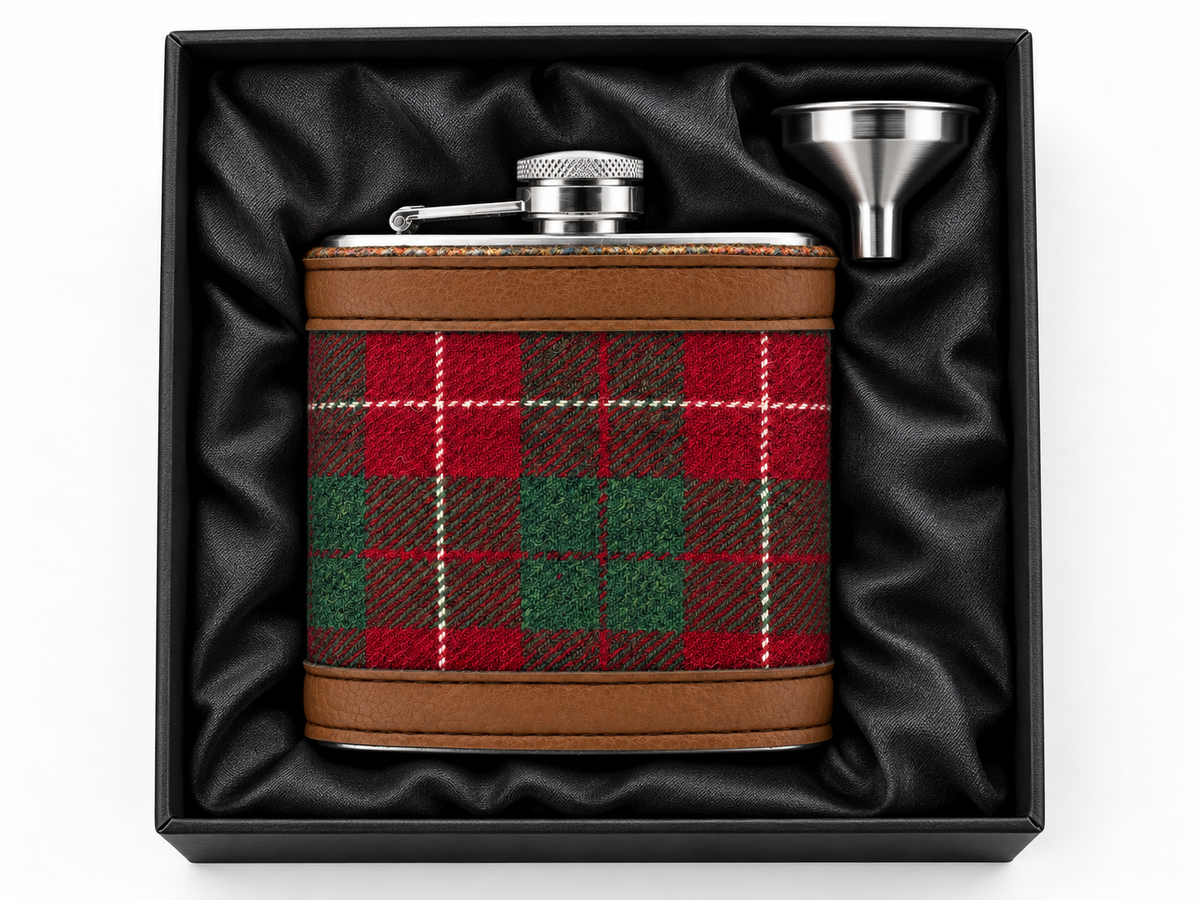 christmas check tweed hip flask collared creatures