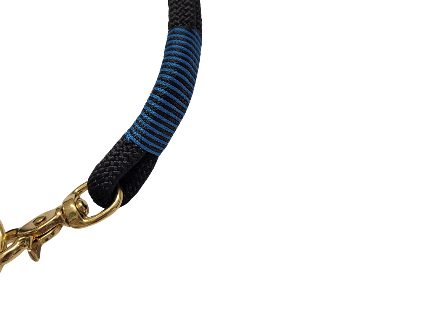 close up of whipping on black rope dog collar