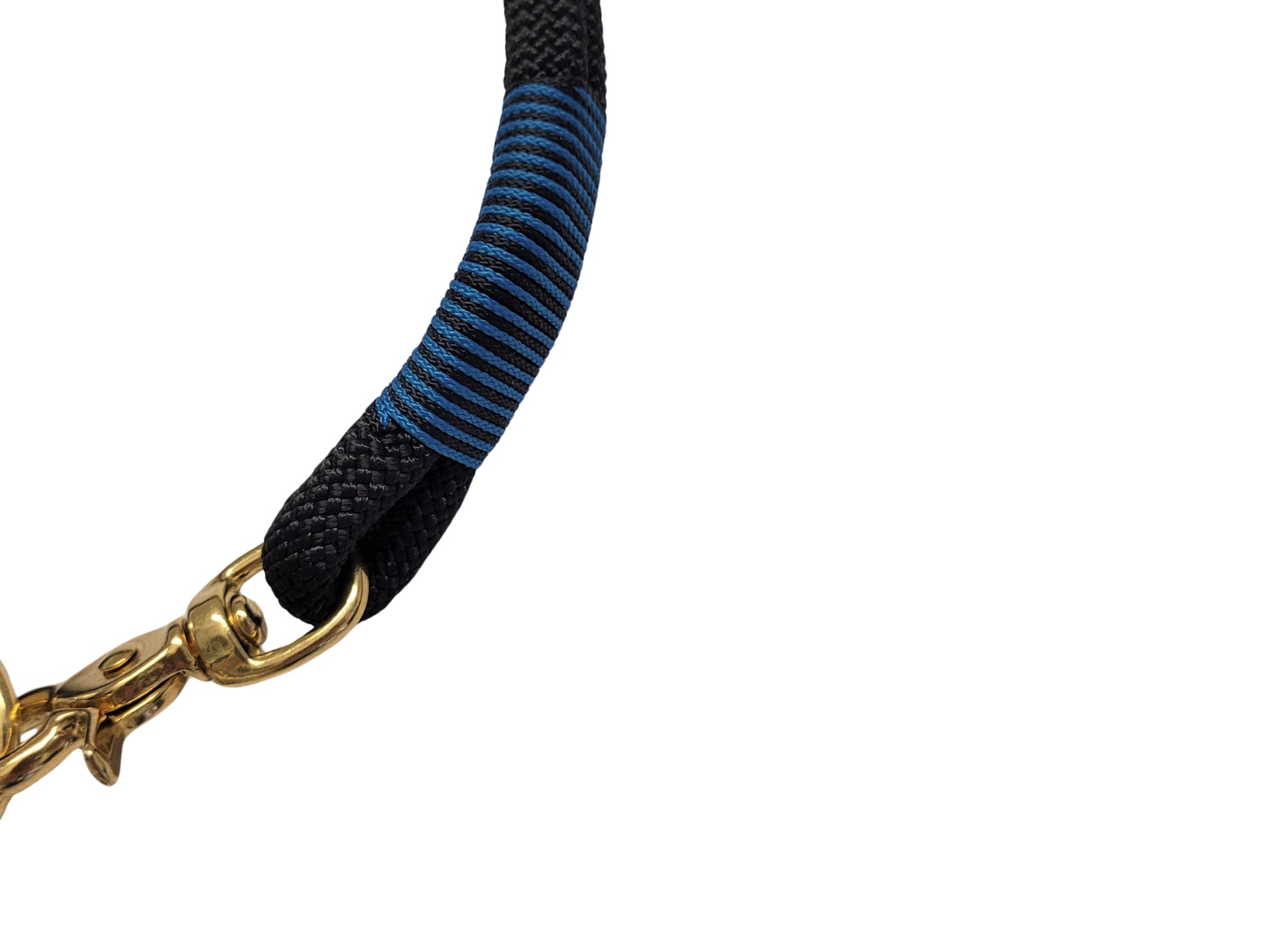 close up of whipping on black rope dog collar