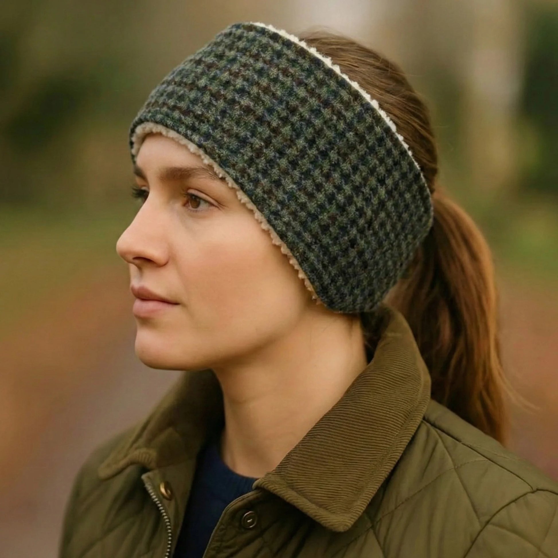 Autumn Houndstooth Ladies Harris Tweed Headband - Collared Creatures LTD