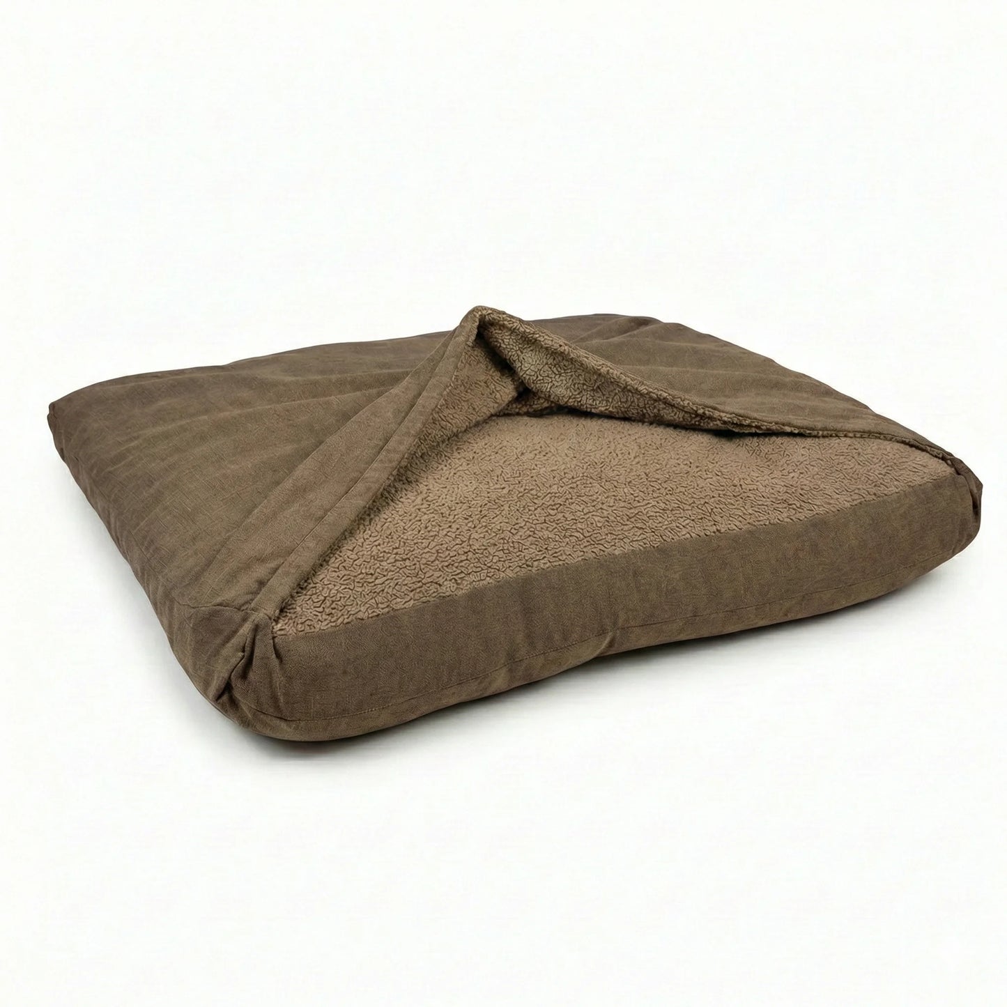 Brown envelope dog blanket bed on a white background