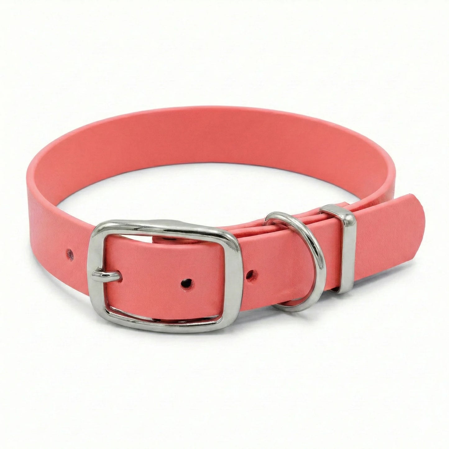 collared creatures biothane buckle dog collar in coral on white background