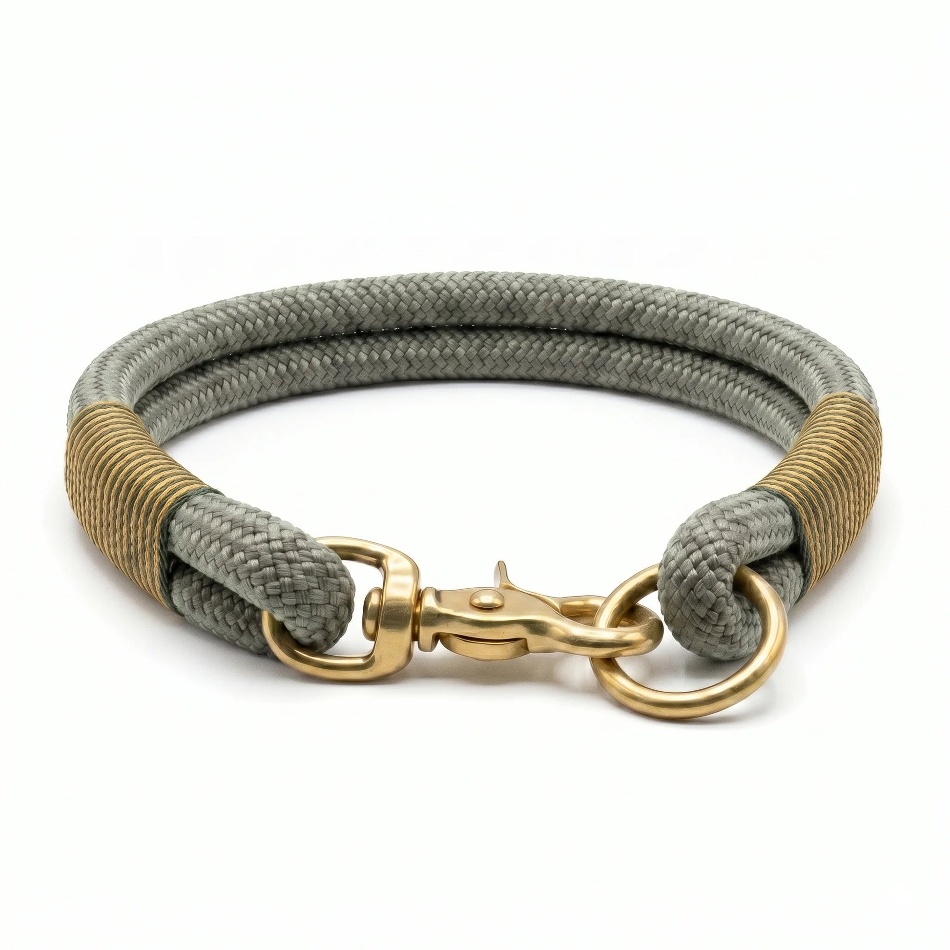 country green whipped dog rope collar on a white background