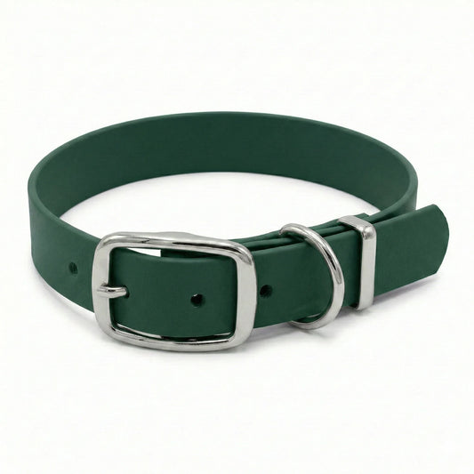 Dark Green Biothane buckle dog collar – waterproof, wipe-clean and durable – by Collared Creatures