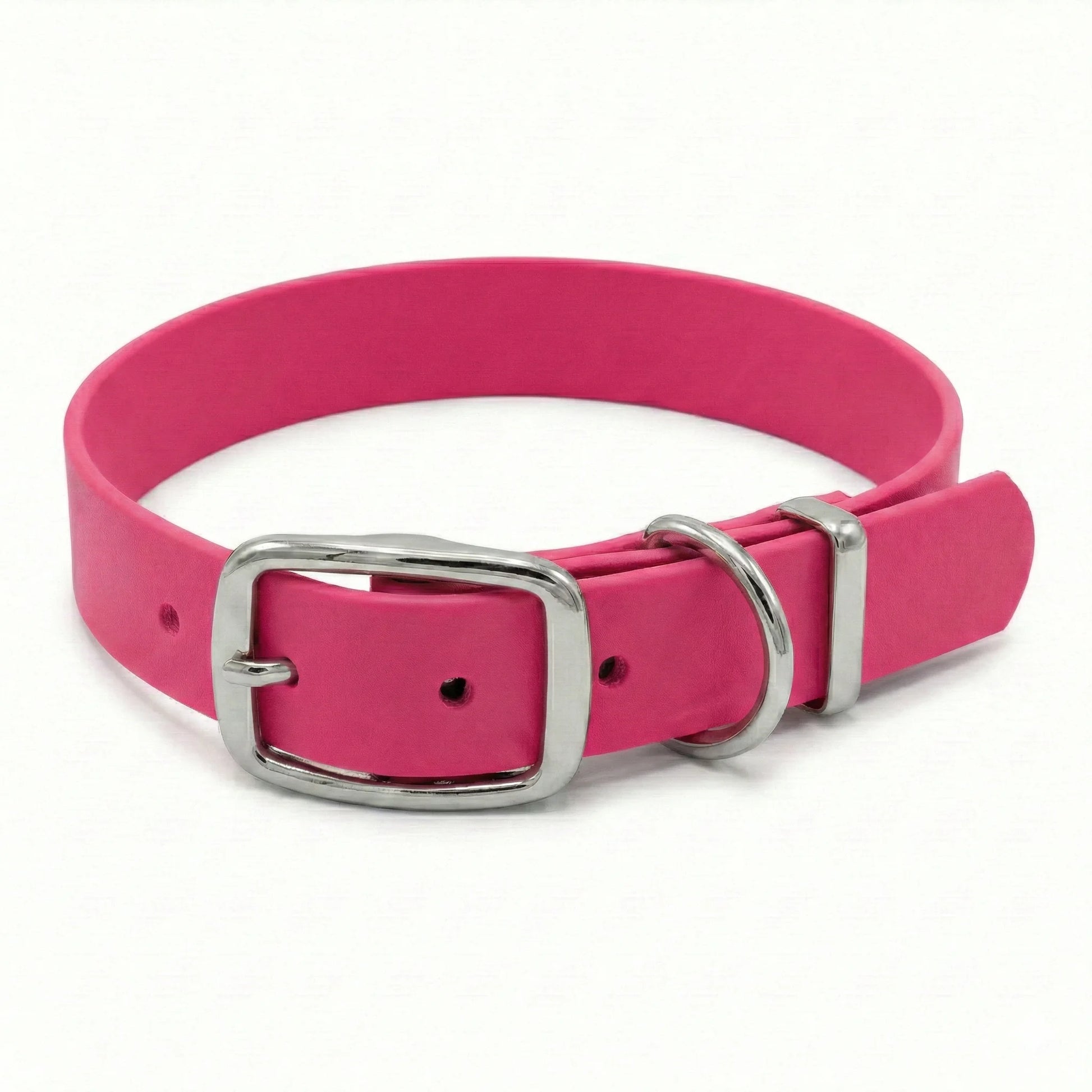 collared reatures fuchsia pink biothane buckle collar on white background