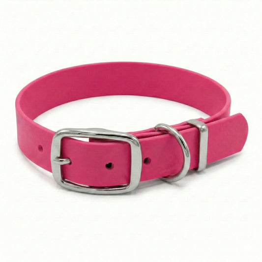collared reatures fuchsia pink biothane buckle collar on white background