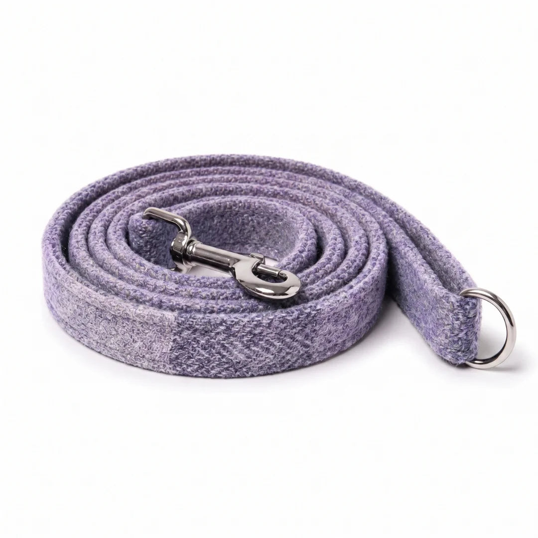 Lavender Block Check Luxury Harris Tweed Dog Lead