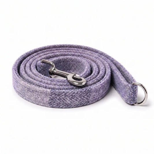 Lavender Block Check Luxury Harris Tweed Dog Lead