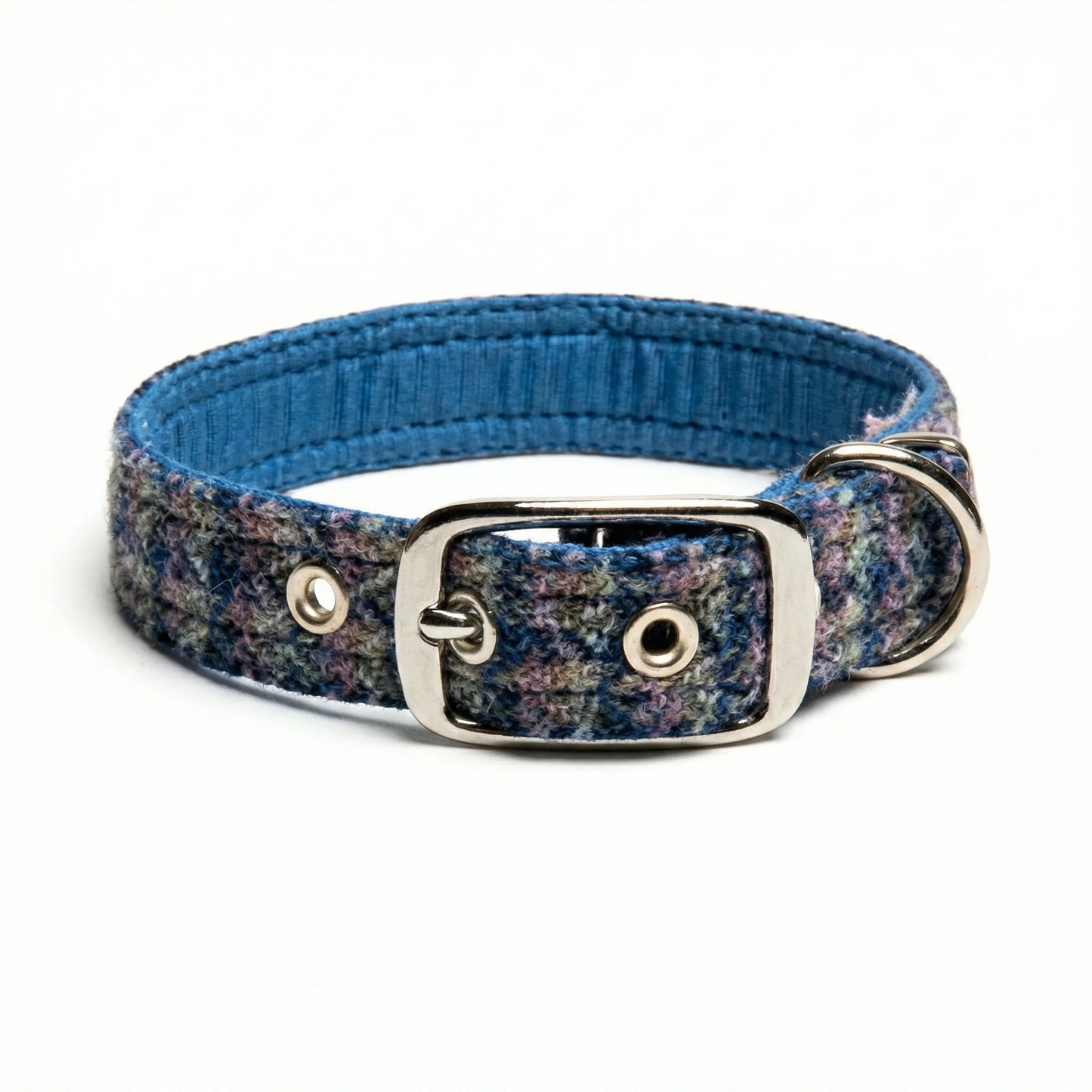 Lilac & Blue Small Check Luxury Harris Tweed Dog Collar by Collared Creatures