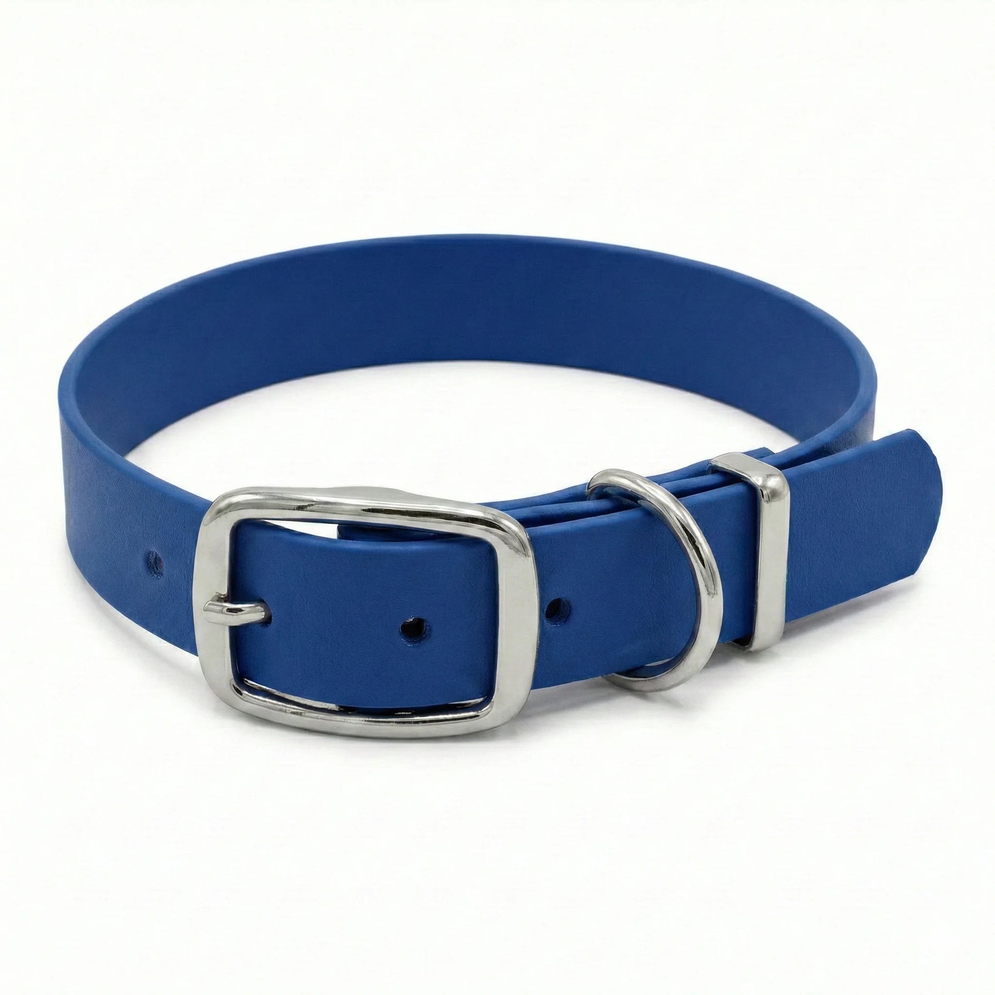 collared creatures navy blue biothane collar on white background