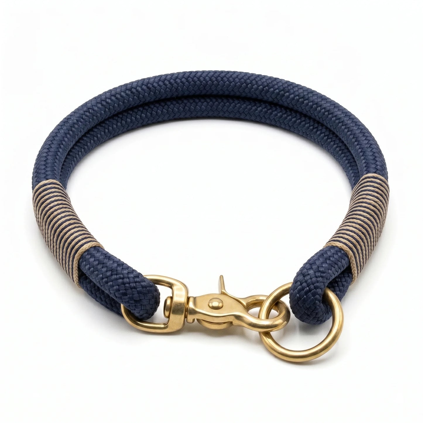Marineblaues handgefertigtes Seilhundehalsband mit Peitsche