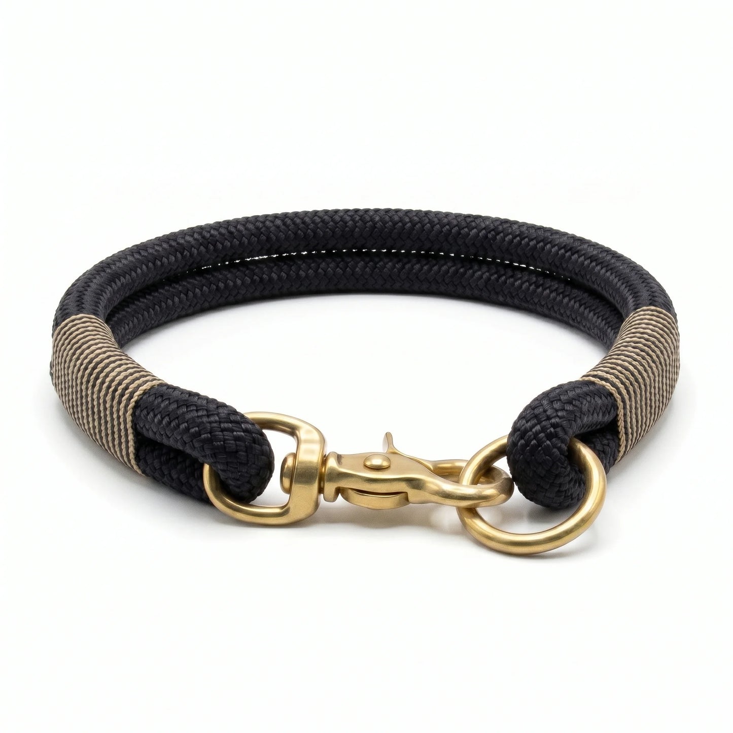 Marineblaues handgefertigtes Seilhundehalsband mit Peitsche