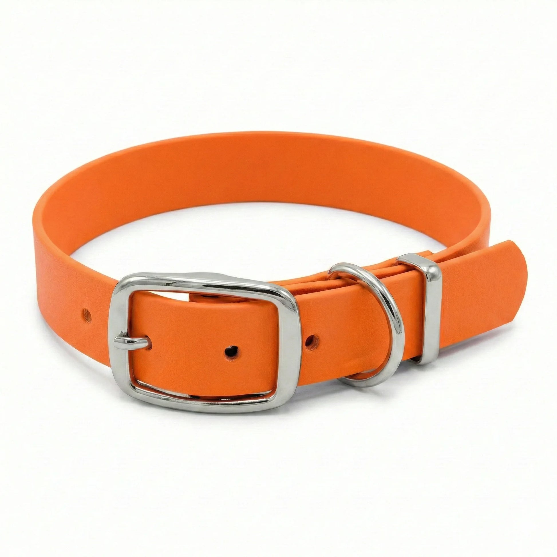 collared creatures neon orange waterproof buckle collar on white background